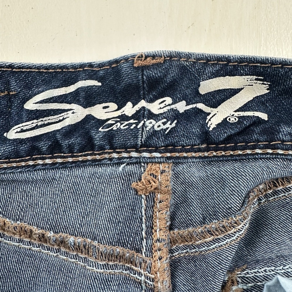 Seven 7 Womens Rocker Slim Jeans 26x27 Blue Stretch Flap Back Pockets Tag Sz 25 - Picture 8 of 16
